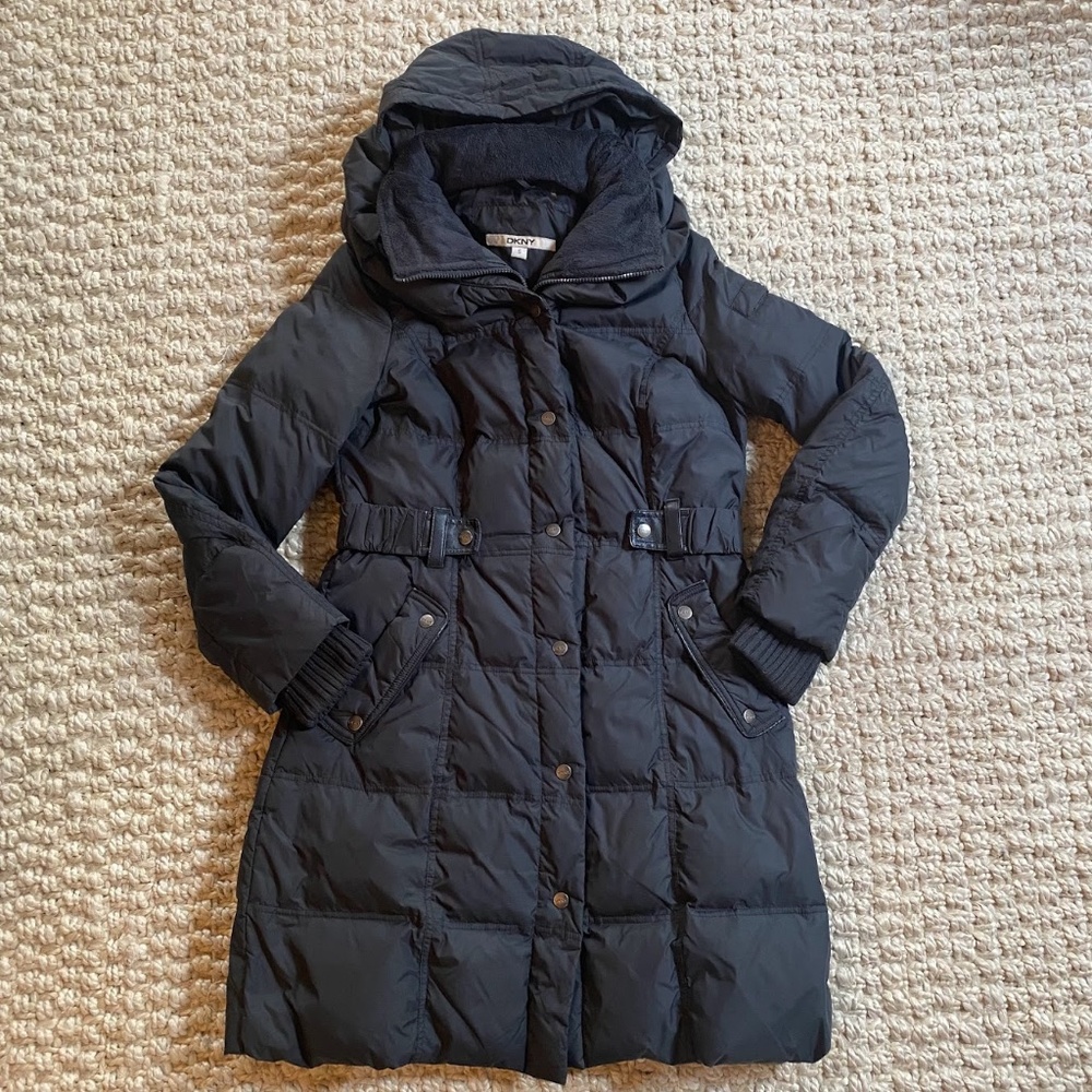 DKNY Down Quilted Water Resistant Pillow Collar Parka Winter Coat Jacket
